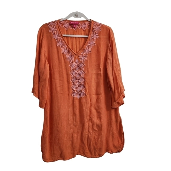 Lilly Pulitzer X Target Tunic Top XL Orange Aztec Embroidered V-Neck Boho Beach‎ - Picture 1 of 10